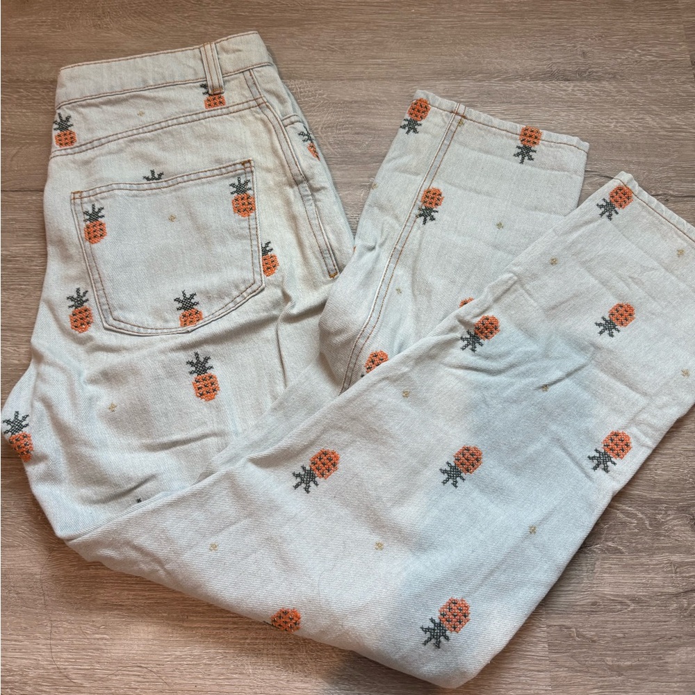 FARM Rio - Pineapple Embroidered High-waisted Jeans - Size 6